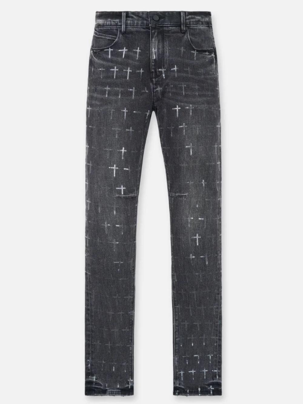 RtA brand nwt Black Washed Skinny Jeans w/ clear Cross Print 33 waist slim fit